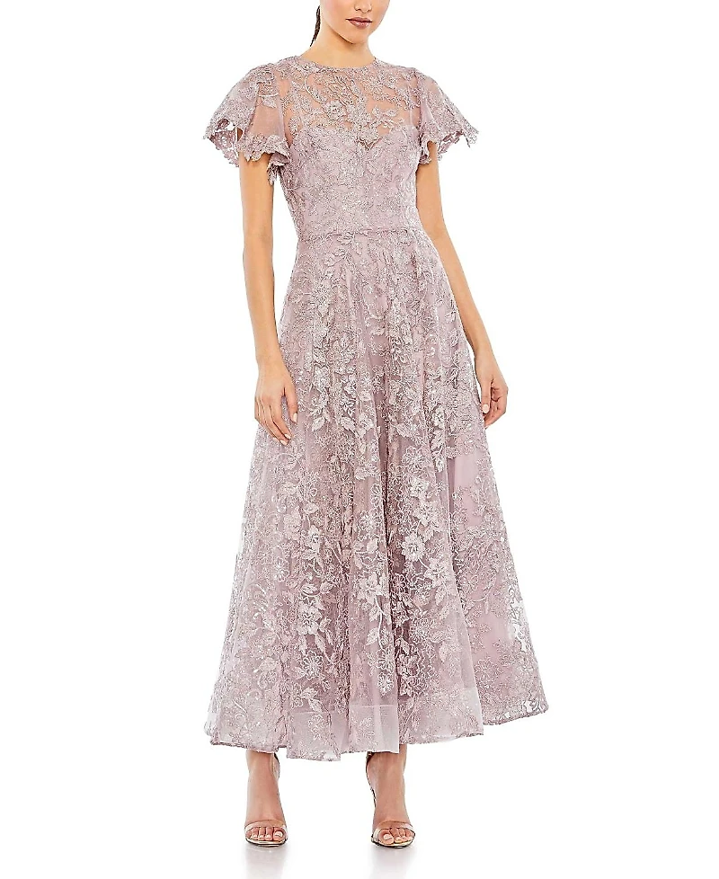 Mac Duggal Embroidered High Neck Cap Sleeve A Line Gown