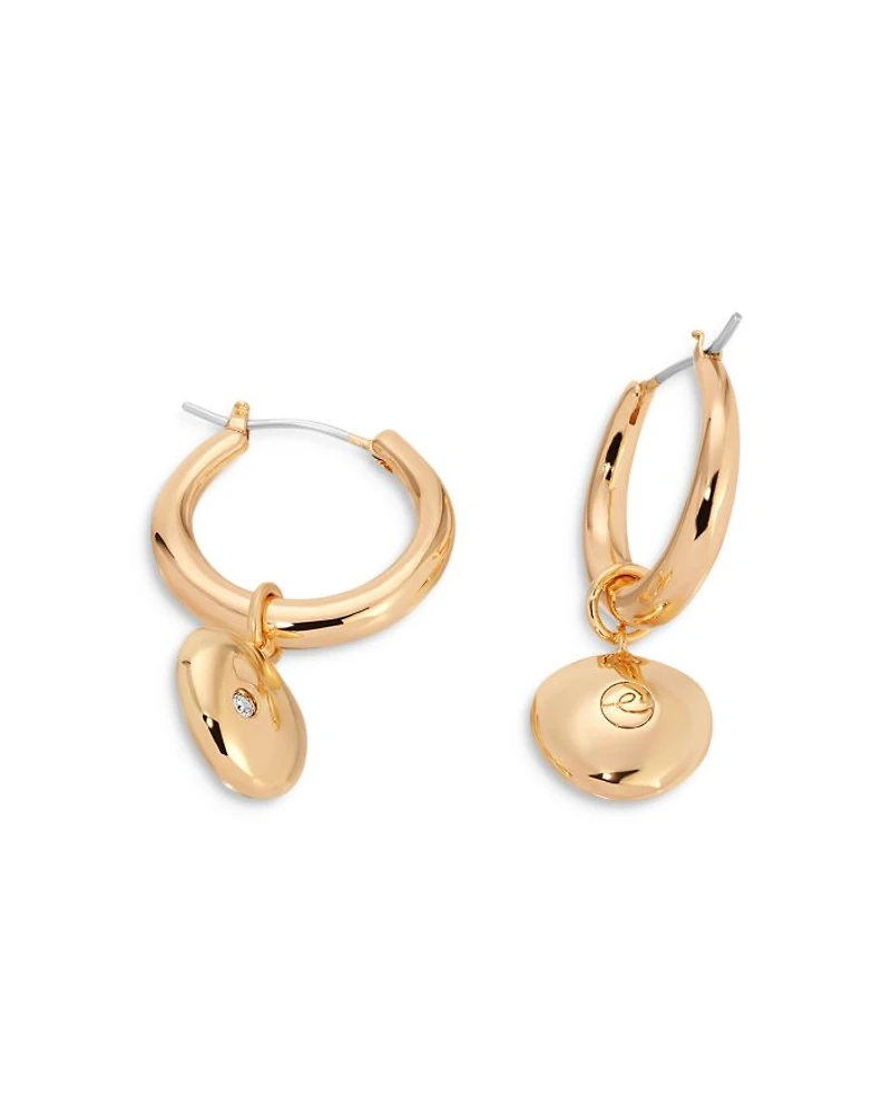 Pavé Polished Pebble Charm Huggie Hoop Earrings