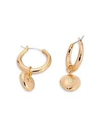 Pavé Polished Pebble Charm Huggie Hoop Earrings