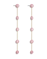 Pink Cultured Freshwater Pearl Linear Drop Earrings in 18K Gold Plated