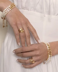 Pavé & Cultured Freshwater Pearl Polished Pebble Beaded Bracelet in 18K Gold Plated
