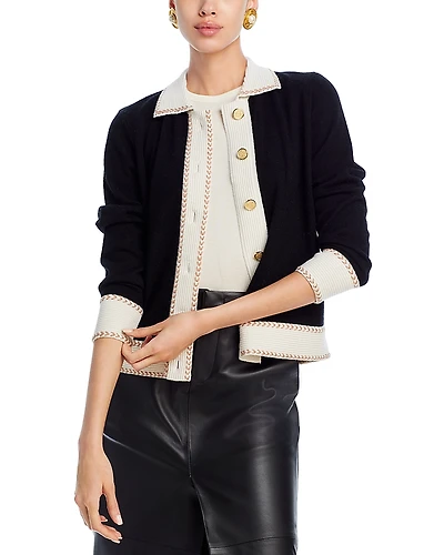 C by Bloomingdale's Cashmere Contrast Trim Cardigan
