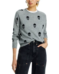 Aqua 100% Cashmere Skull Print Crewneck Sweater - Exclusive