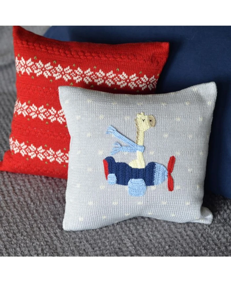Knit Cotton 10" Giraffe Pilot in Plane Pillow