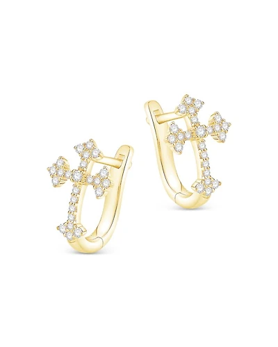 Diamond Cross Hoop Earrings in 14K Yellow Gold, 0.25 tcw