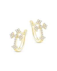 Diamond Cross Hoop Earrings in 14K Yellow Gold, 0.25 tcw