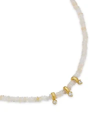 14K Yellow Gold Fire Opal Rondelle Bead Necklace with Diamonds, 0.11 tcw