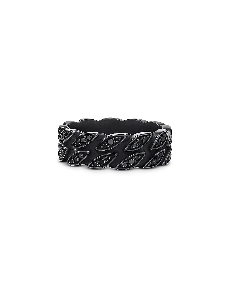 David Yurman Men's Black Titanium Chain Black Diamond Pave Curb Link Ring