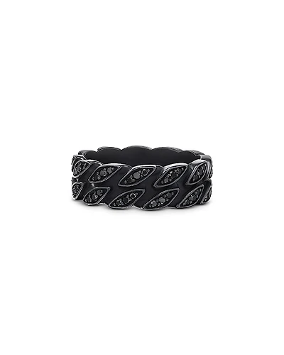David Yurman Men's Black Titanium Chain Black Diamond Pave Curb Link Ring