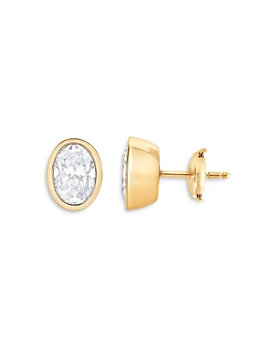 Certified Lab Grown Diamond Oval Bezel Stud Earrings 18K Yellow Gold