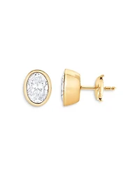 Certified Lab Grown Diamond Oval Bezel Stud Earrings 18K Yellow Gold