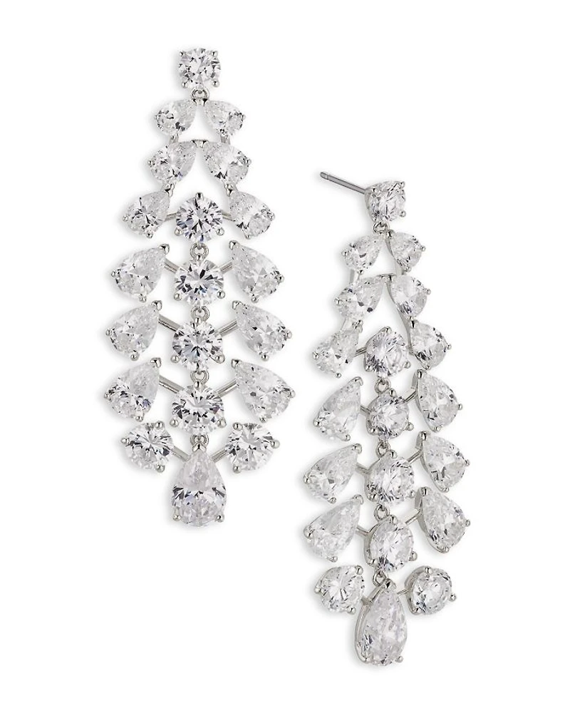 Halle Cubic Zirconia Statement Earrings in Rhodium Plated
