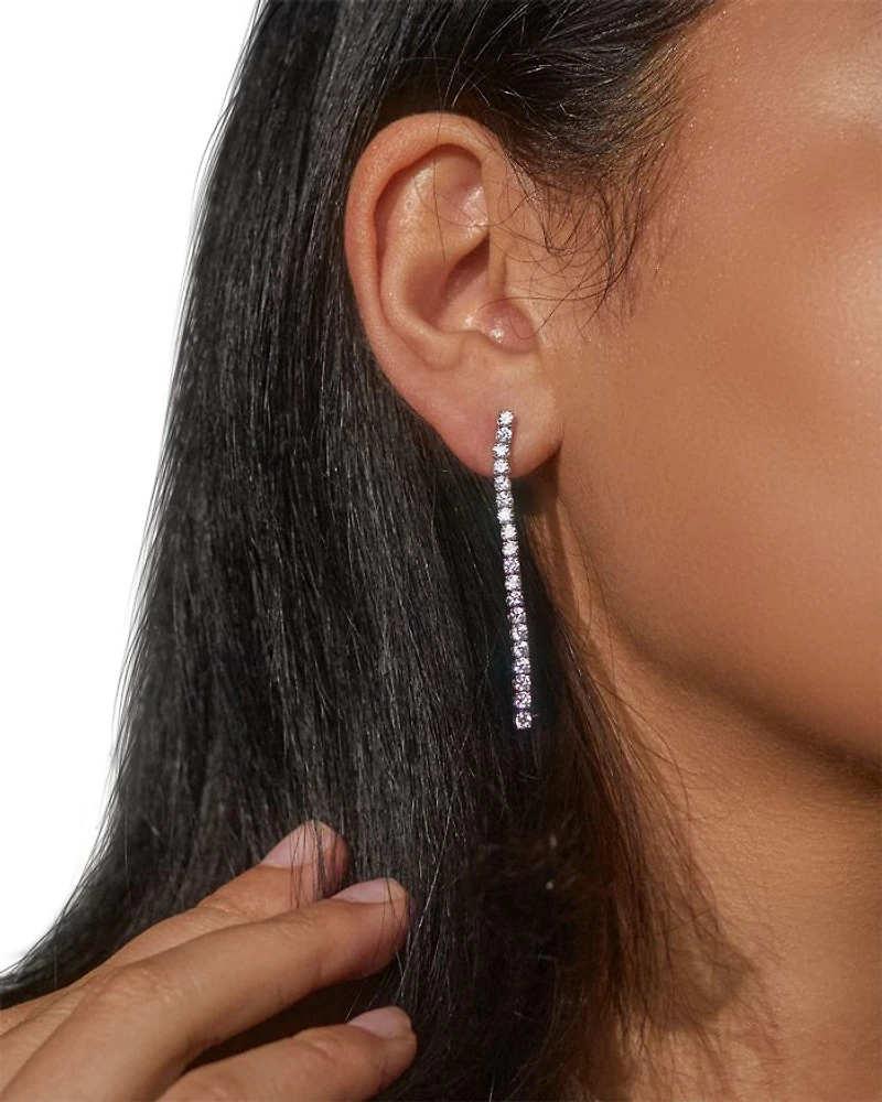 Perfect Tennis Cubic Zirconia Linear Drop Earrings in Rhodium Plated