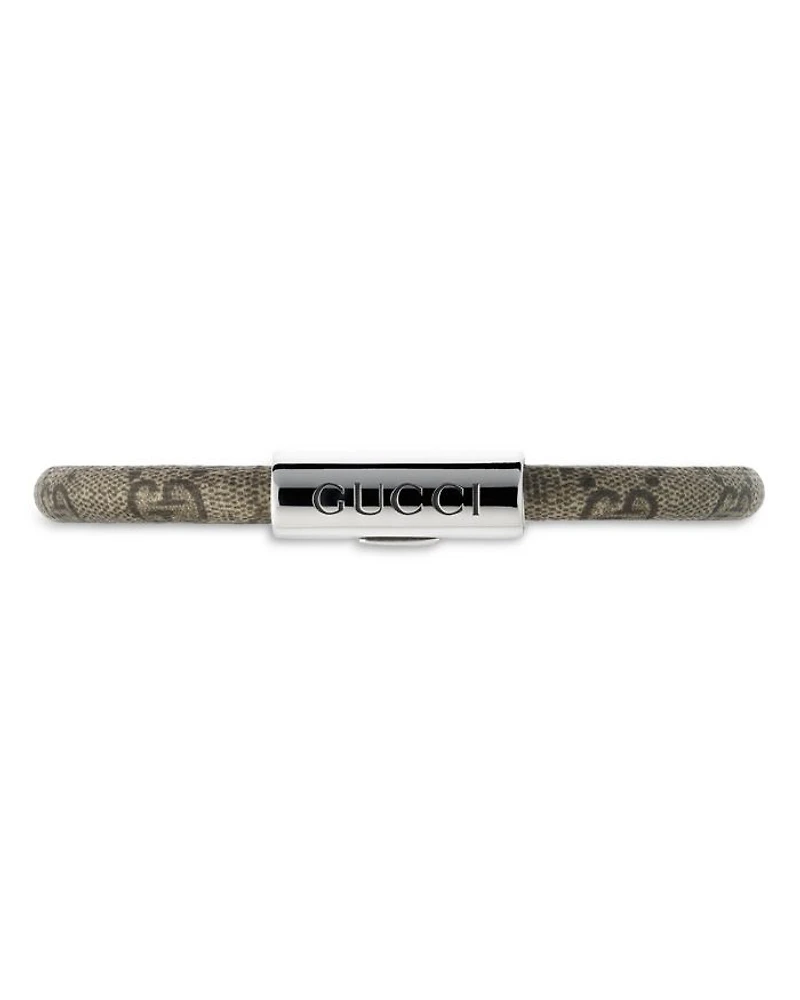 Sterling Silver Trademark Beige GG Supreme Leather Bracelet