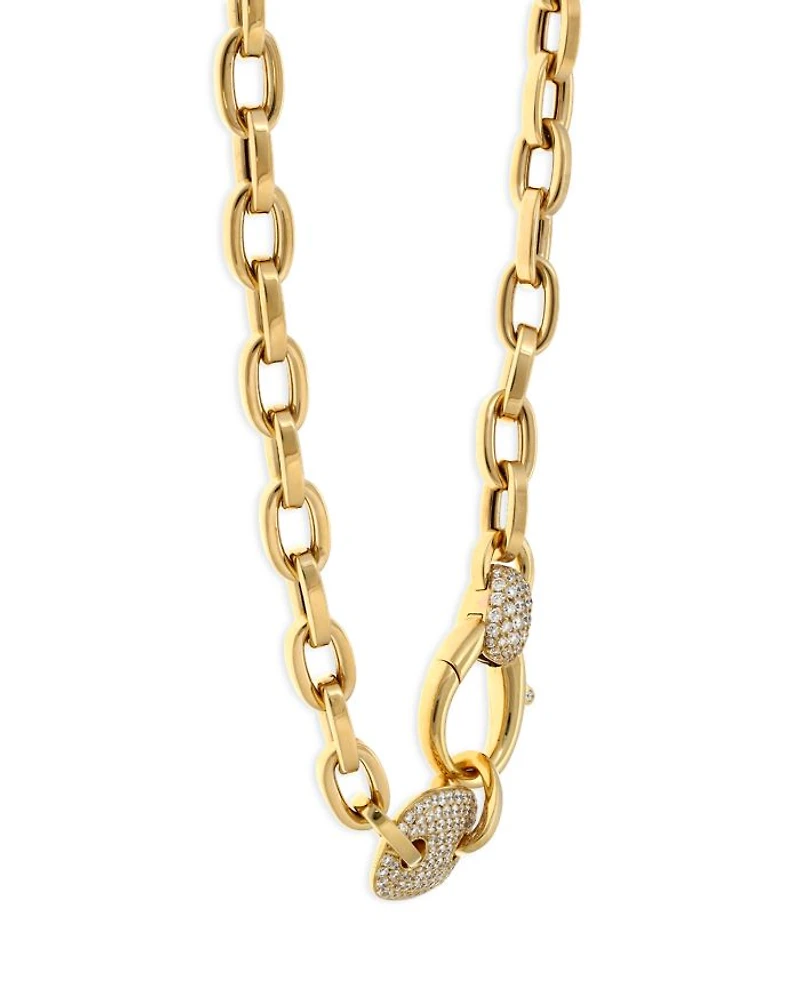 18K Yellow Gold Link Diamond Pave Station Necklace, 17" - Exclusive