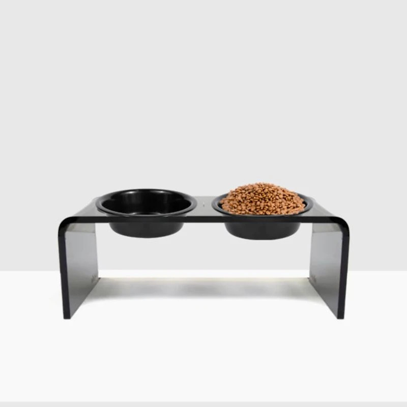 Medium Smoke Grey Double Bowl Pet Feeder, 1 Quart Bowls