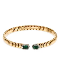 18K Yellow Gold Via Giardino Tubogas Domed Emerald Cabochon & Diamond Bracelet