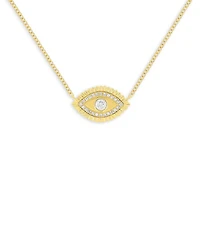 14K Yellow Gold Evil Eye Protection Necklace with Diamonds, 0.16 tcw