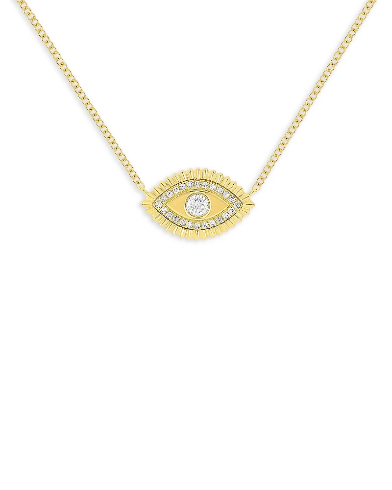 Ef Collection 14K Yellow Gold Evil Eye Protection Necklace with Diamonds, 0.16 tcw