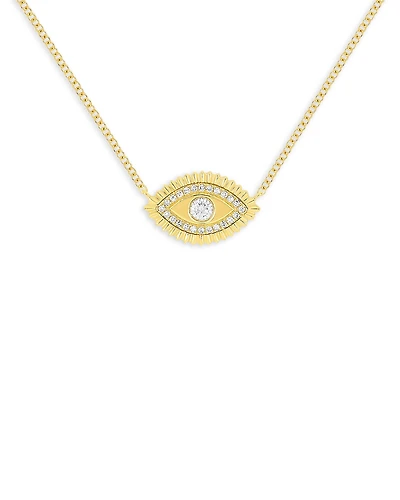 Ef Collection 14K Yellow Gold Evil Eye Protection Necklace with Diamonds, 0.16 tcw