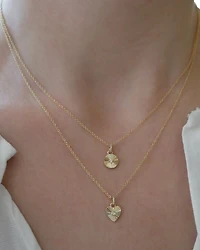 14K Yellow Gold Fluted Disc Pendant Necklace with Diamonds, 0.04 tcw