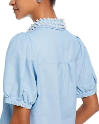 Faux Pearl Embellished Collar Top - Exclusive