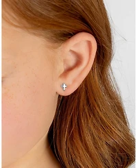 Children's 14K Gold Simple Cross Studs Girls' Screw Back Earrings