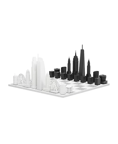 Skyline Chess Set Acrylic New York vs Los Angeles Edition with Marble Hatch Board - Ages 14 Years +