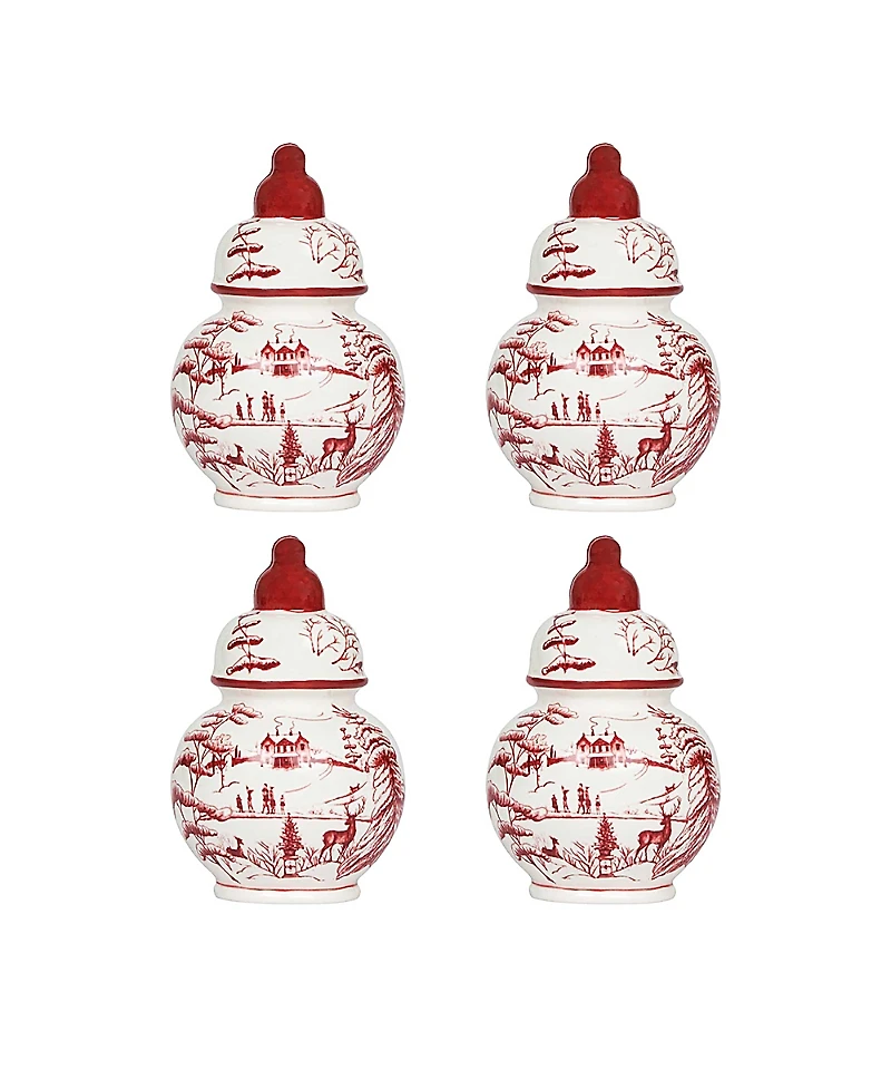 Country Estate Winter Frolic Ginger Jar Place Card Holder Set of 4