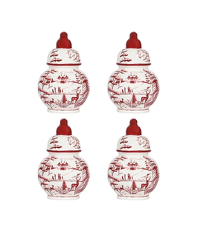 Country Estate Winter Frolic Ginger Jar Place Card Holder Set of 4
