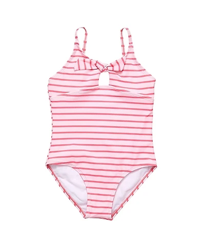 Snapper Rock Unisex Coral Stripe Sustainable Bow Swimsuit