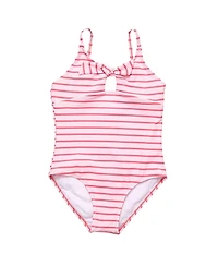 Snapper Rock Unisex Coral Stripe Sustainable Bow Swimsuit