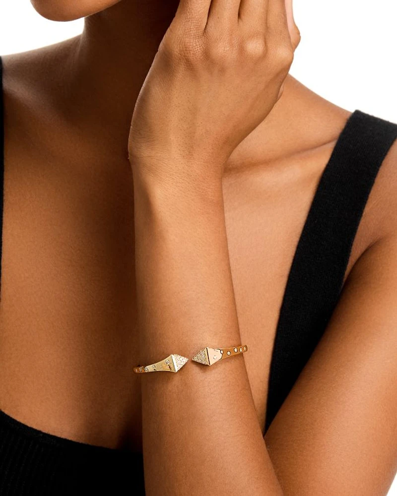 Diamond Pyramid Cuff Bangle Bracelet in 14K Yellow Gold, 1.0 tcw