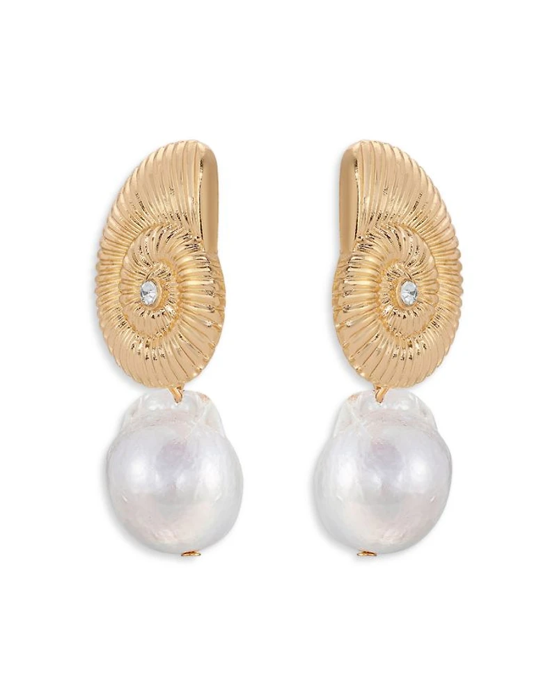 Swirled Shell Cultured Freshwater Pearl Statement Earrings