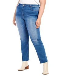 Plus High Rise Raw Hem Straight Jeans Denim
