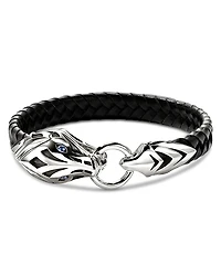 John Hardy Sterling Silver Naga Blue Sapphire Snake Braided Black Leather Bracelet