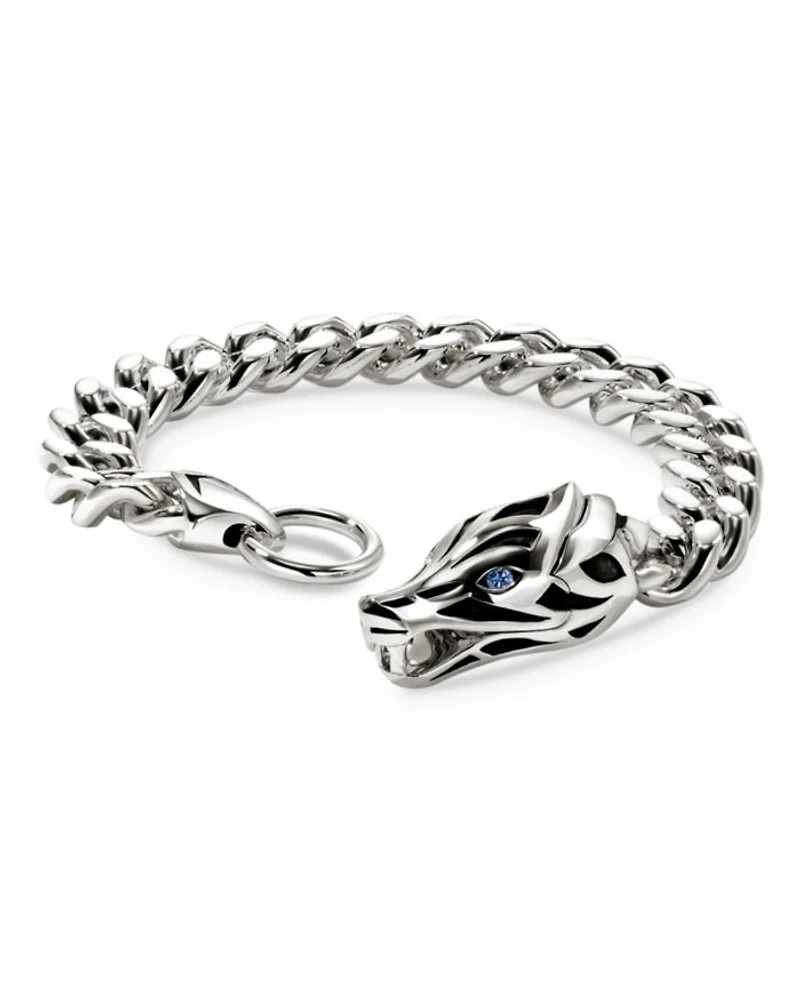Sterling Silver Naga Blue Sapphire Snake Curb Link Bracelet