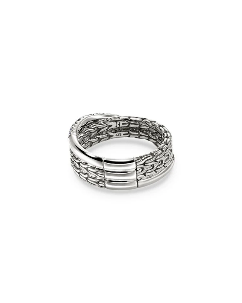 Sterling Silver JH Essentials Blue Sapphire Pavé Crossover Statement Ring