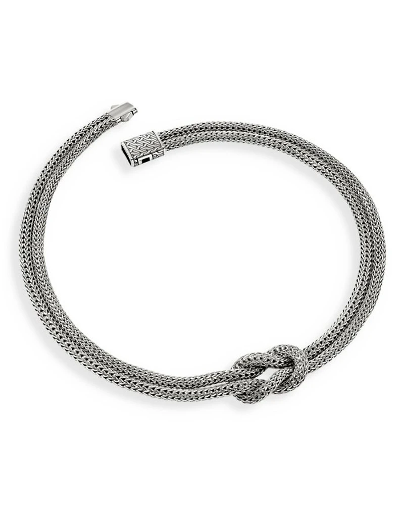 Sterling Silver Love Knot Double Woven Chain Statement Necklace, 16"