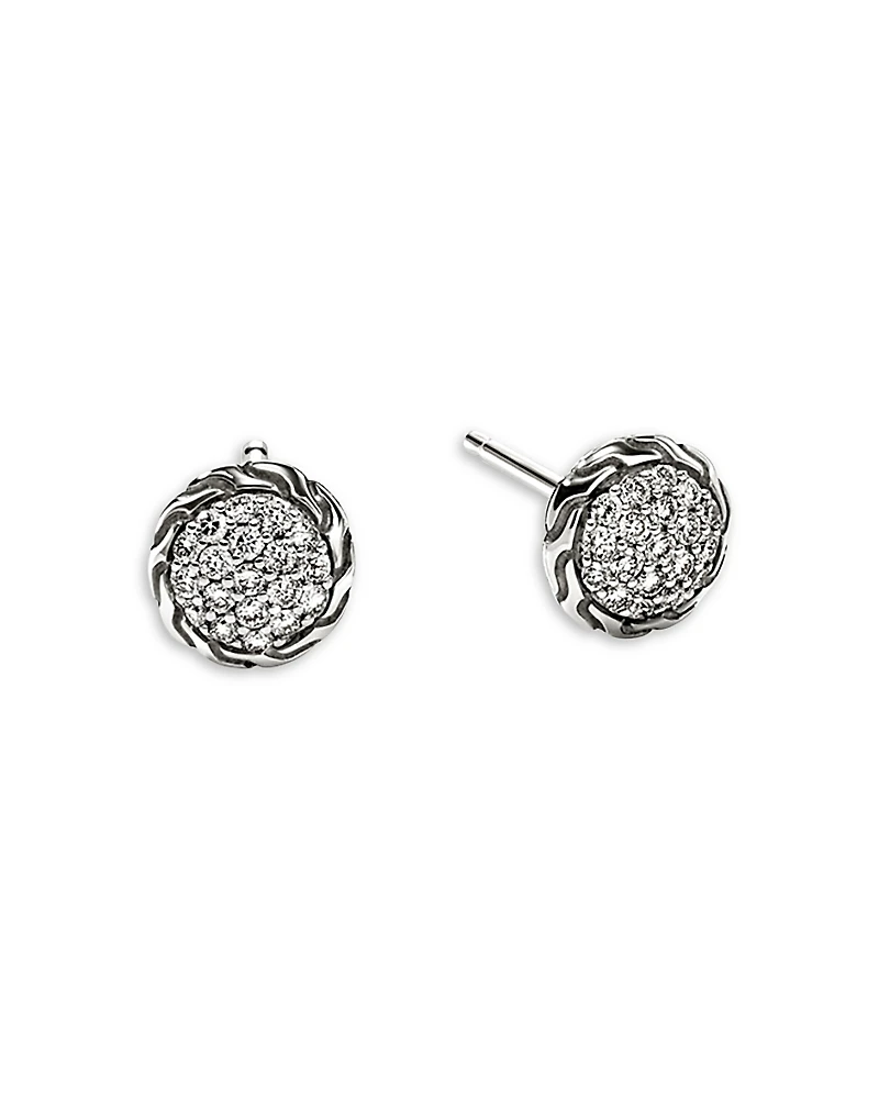 John Hardy Sterling Silver Jh Essentials Diamond Pave Frame Stud Earrings