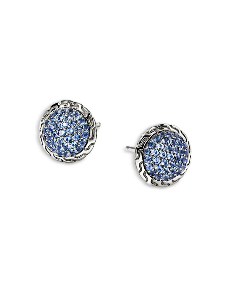 Sterling Silver JH Essentials Blue Sapphire Pavé Framed Stud Earrings