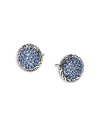 Sterling Silver JH Essentials Blue Sapphire Pavé Framed Stud Earrings
