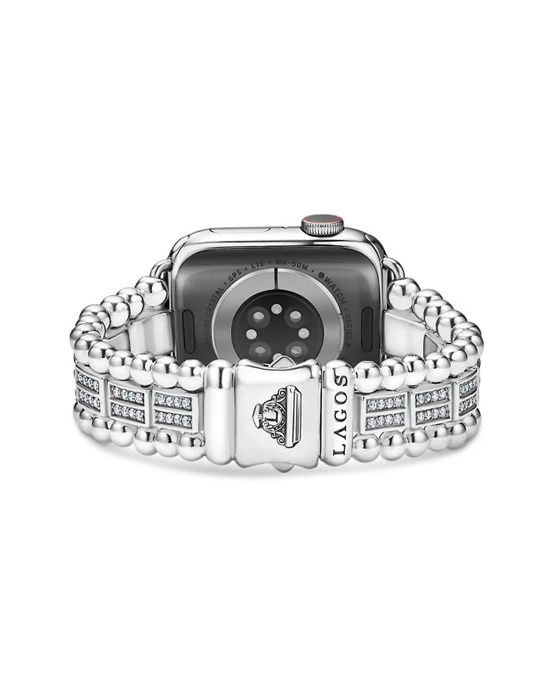 Smart Caviar Sterling Silver Two Row Diamond Apple Watch® Bracelet, 38-45mm