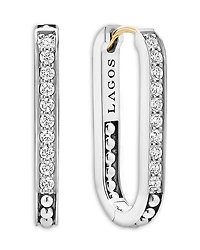Lagos 14K Yellow Gold & Sterling Silver Caviar Spark Diamond Oval Hoop Earrings