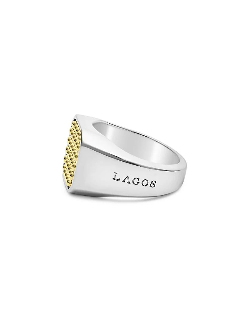 Men's 18K Yellow Gold & Sterling Silver Anthem Caviar Beaded Square Ring