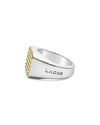 Men's 18K Yellow Gold & Sterling Silver Anthem Caviar Beaded Square Ring