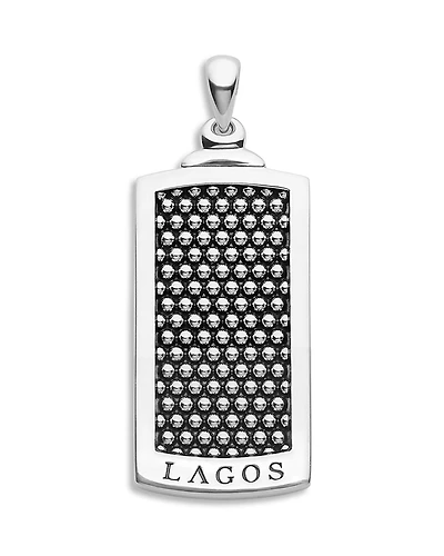Lagos Men's Sterling Silver Anthem Caviar Beaded Dog Tag Amulet Pendant