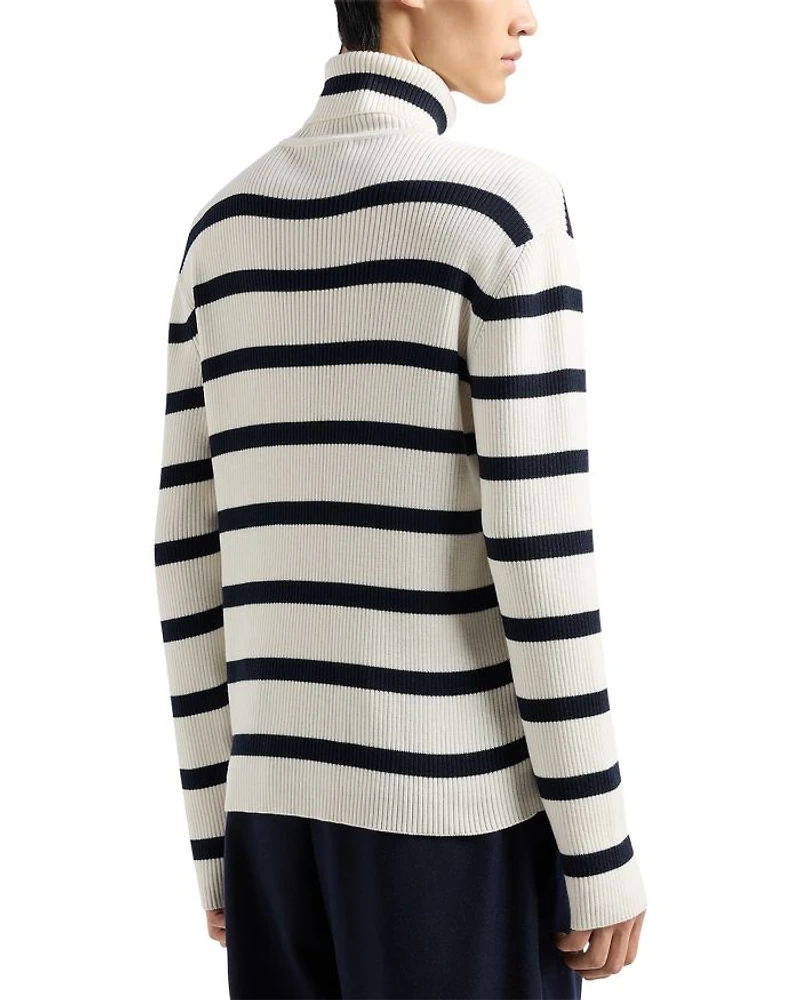 Striped Ribbed Turtleneck Sweater
