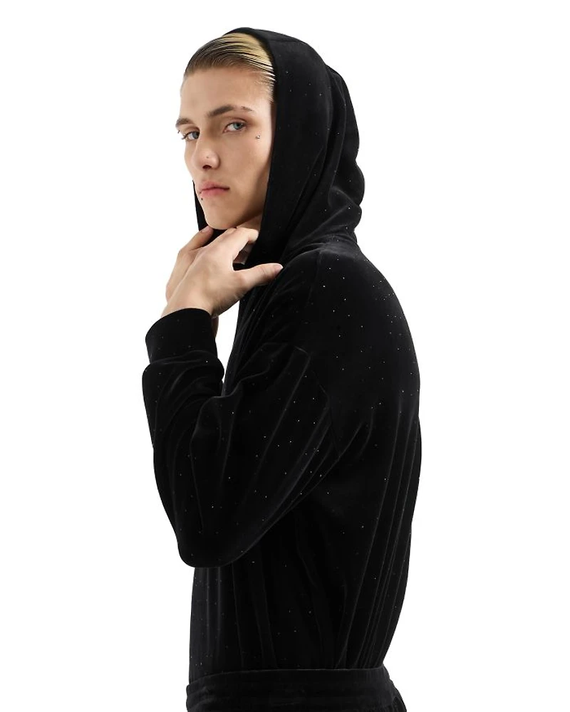 Cotton & Nylon Velour Rhinestone Embellished Regular Fit Hoodie