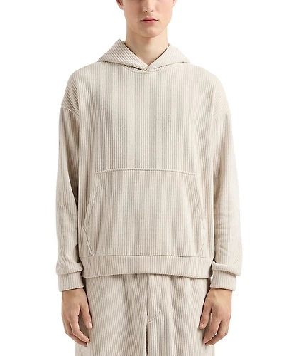 Ribbed Jersey Velvet Hooded Sweatshirt